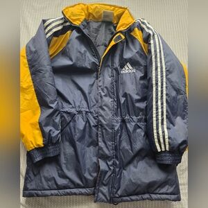 Adidas Vintage Winter Navy and Yellow Jacket 3/4 Length Mens Jacket Size Large